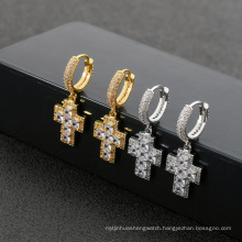 custom diamond jewelry earrings,copper with zircon gold plated Jesus Cross drop earring men women party jewelry gift for lover